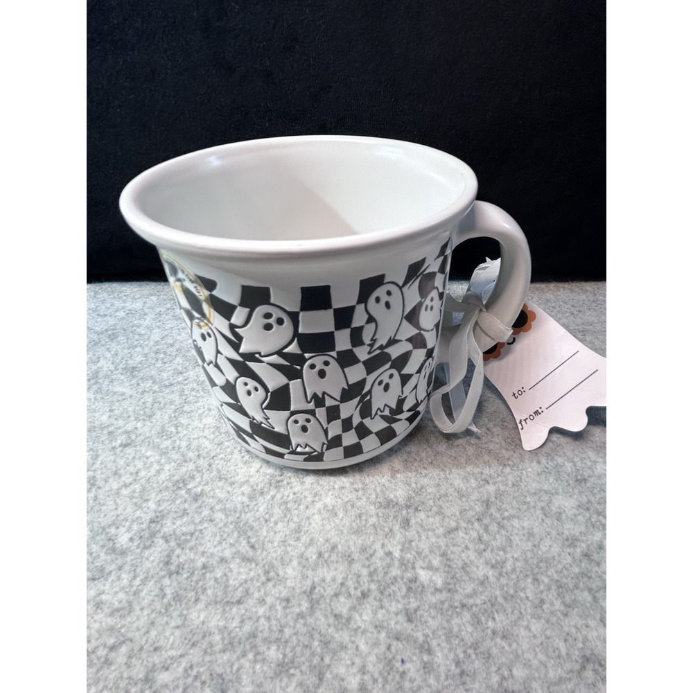 Market Finds Halloween Ghost White Black Coffee Mug Boo Ceramic